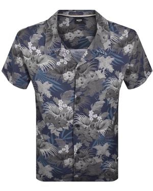 BOSS BUSINESS Boss Short Sleeve Beach Shirt - Blue