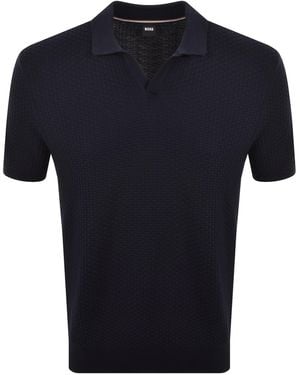 BOSS BUSINESS Boss Knit Polo Jumper Dark - Blue