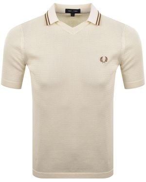 Fred Perry Pointelle Knit Polo T Shirt Ecru - Natural
