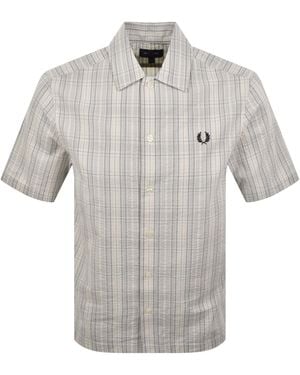 Fred Perry Seersucker Check Shirt Ecru - Grey