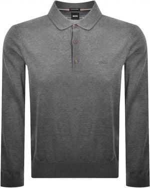 BOSS BUSINESS Boss Lancione Merino Wool Knit Polo - Grey