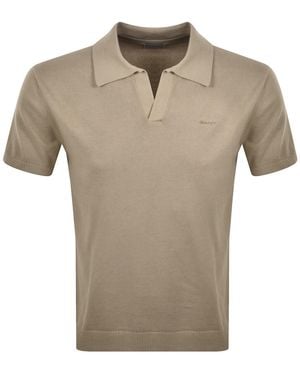 GANT Sunfaded Knit Polo T Shirt - Natural