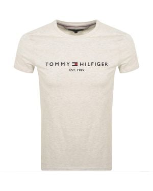 Tommy Hilfiger Logo Slim Fit T Shirt - Natural