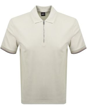 BOSS BUSINESS Boss Zip Placket Polo T Shirt Light - Natural