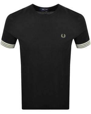 Fred Perry Striped Cuff T Shirt - Black