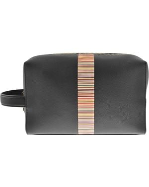 Paul Smith Stripe Trim Leather Wash Bag - Black