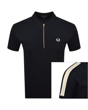 Fred Perry Cable Tape Quarter Zip Polo - Blue