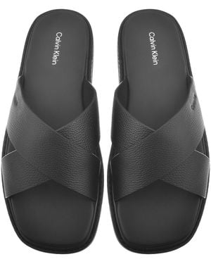 Calvin Klein Moulded Cross Leather Sandals - Black
