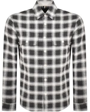 BOSS BUSINESS Check Overshirt With Curved Hem - Grey
