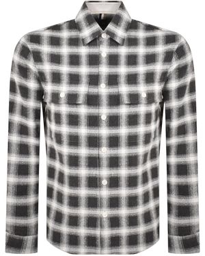 BOSS BUSINESS Check Overshirt With Curved Hem - Grey