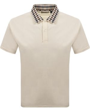 Aquascutum Club Check Collar Polo T Shirt - Natural