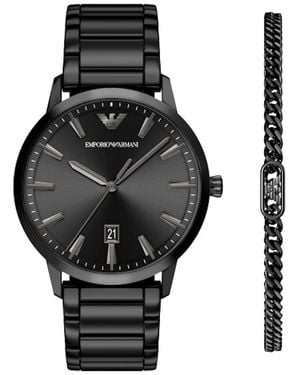 Armani Emporio Watch And Bracelet Set - Black