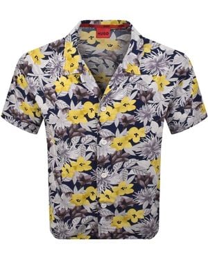 HUGO Relaxed Short Sleeve Beach Shirt - Blue