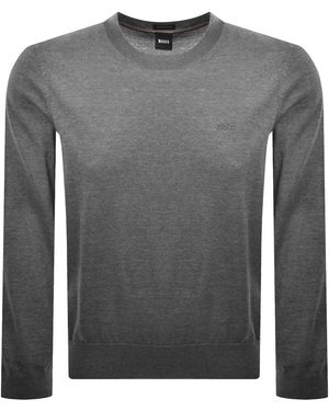 BOSS BUSINESS Boss Leno Merino Wool Knit Jumper - Grey