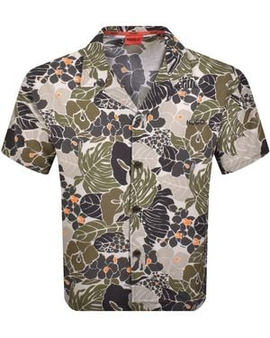 HUGO Relaxed Short Sleeve Beach Shirt - Grey