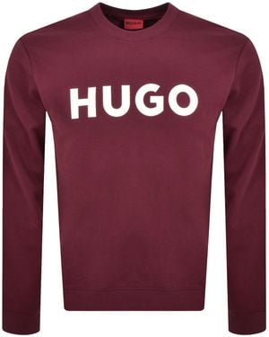 HUGO Ribbed Crew Neck Cotton Sweatshirt - Red