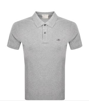 GANT Regular Fit Shield Pique Polo T Shirt - Grey