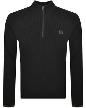 Fred Perry Half Zip Waffle Knit Sweater - Black