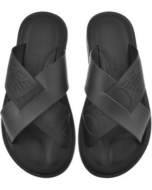 Armani Emporio Leather Sandals - Black