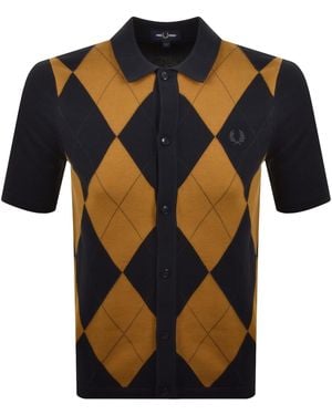 Fred Perry Argyle Knit Button Through Polo - Blue