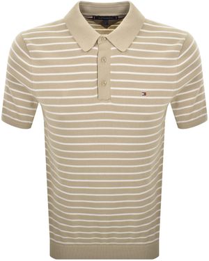 Tommy Hilfiger Knit Striped Polo T Shirt - Natural