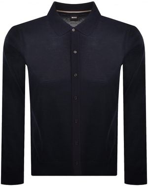 BOSS BUSINESS Boss Helbert Merino Wool Knit Polo - Blue