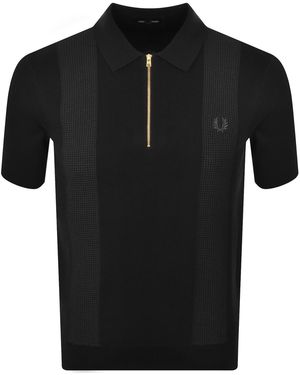 Fred Perry Panel Detail Knit Polo Shirt - Black
