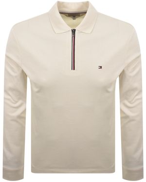 Tommy Hilfiger Long Sleeved Zip Polo T Shirt - Natural