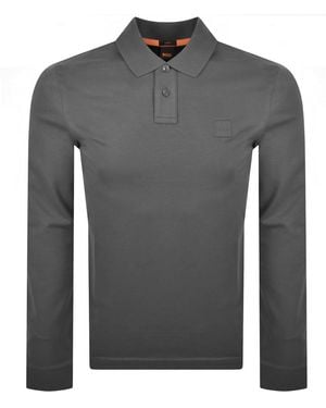 BOSS Boss Long Sleeve Passerby Polo T Shirt - Gray