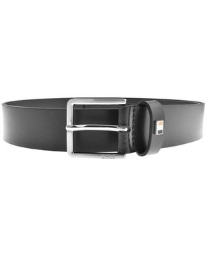 BOSS BUSINESS Boss Striped Trim Leather Belt - Black