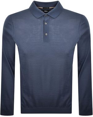 BOSS BUSINESS Boss Lancione Merino Wool Knit Polo - Blue