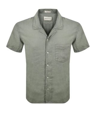 GANT Linen Short Sleeved Camp Shirt - Green