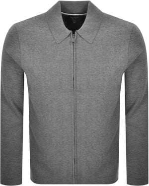 Ted Baker Herringbone Zip Through Sweater - Gray