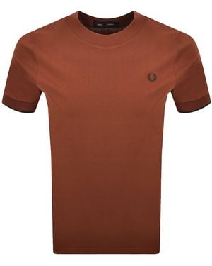 Fred Perry Mesh Cuff T Shirt - Brown