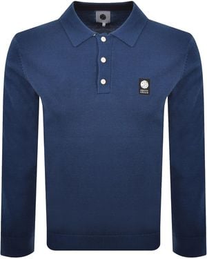 Pretty Green Long Sleeved Knit Polo T Shirt - Blue