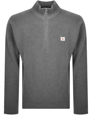 Calvin Klein Jeans Quarter Zip Waffle Jumper - Grey
