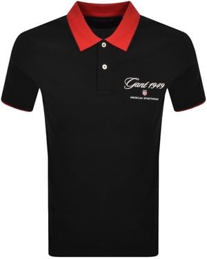 GANT Graphic Pique Polo T Shirt - Black