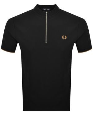 Fred Perry Pique Quarter Zip T Shirt - Black