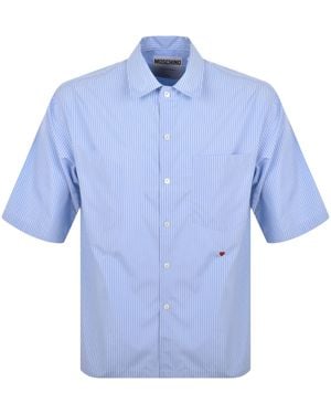 Moschino Short Sleeve Striped Poplin Shirt - Blue