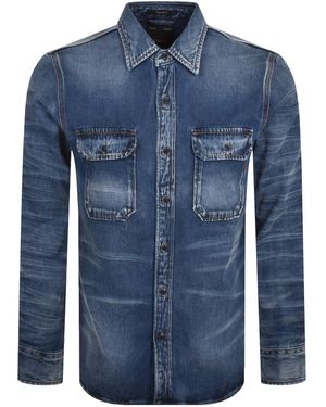 Replay Long Sleeved Mid Wash Denim Shirt - Blue