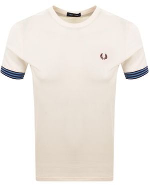 Fred Perry Striped Cuff T Shirt - Natural