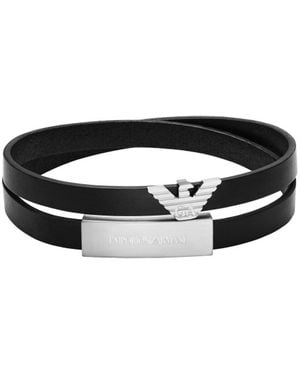 Armani Emporio Leather Id Bracelet - Black