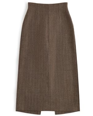 Maison Margiela Herringbone Virgin Wool Midi Skirt - Brown