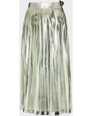 Maison Margiela Pleated Metallic Silk Midi Skirt - Multicolour