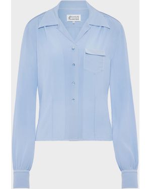 Maison Margiela Long-Sleeved Silk Shirt - Blue