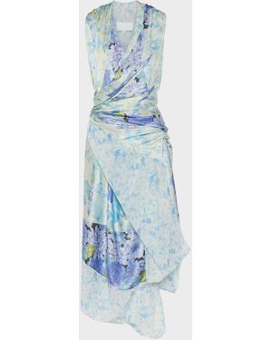Maison Margiela Floral Drape Wrap Dress - Blue