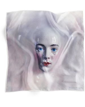 Maison Margiela Porcelain Doll Print Silk Scarf - Blue
