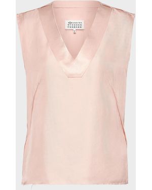 Maison Margiela Silk V-Neck Top - Pink