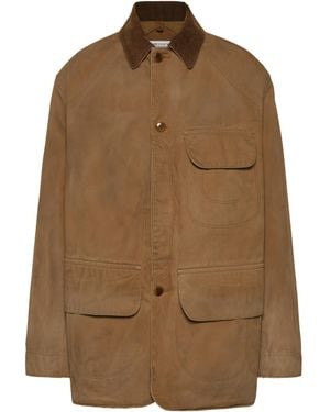 Maison Margiela Corduroy Collar Waxed Coat - Brown
