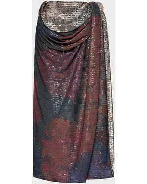 Maison Margiela Printed Paillettes Draped Maxi Skirt - Metallic